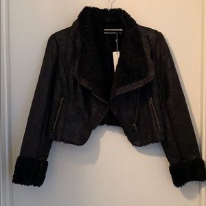 Costa Blanca black suede jacket faux fur lined NWT